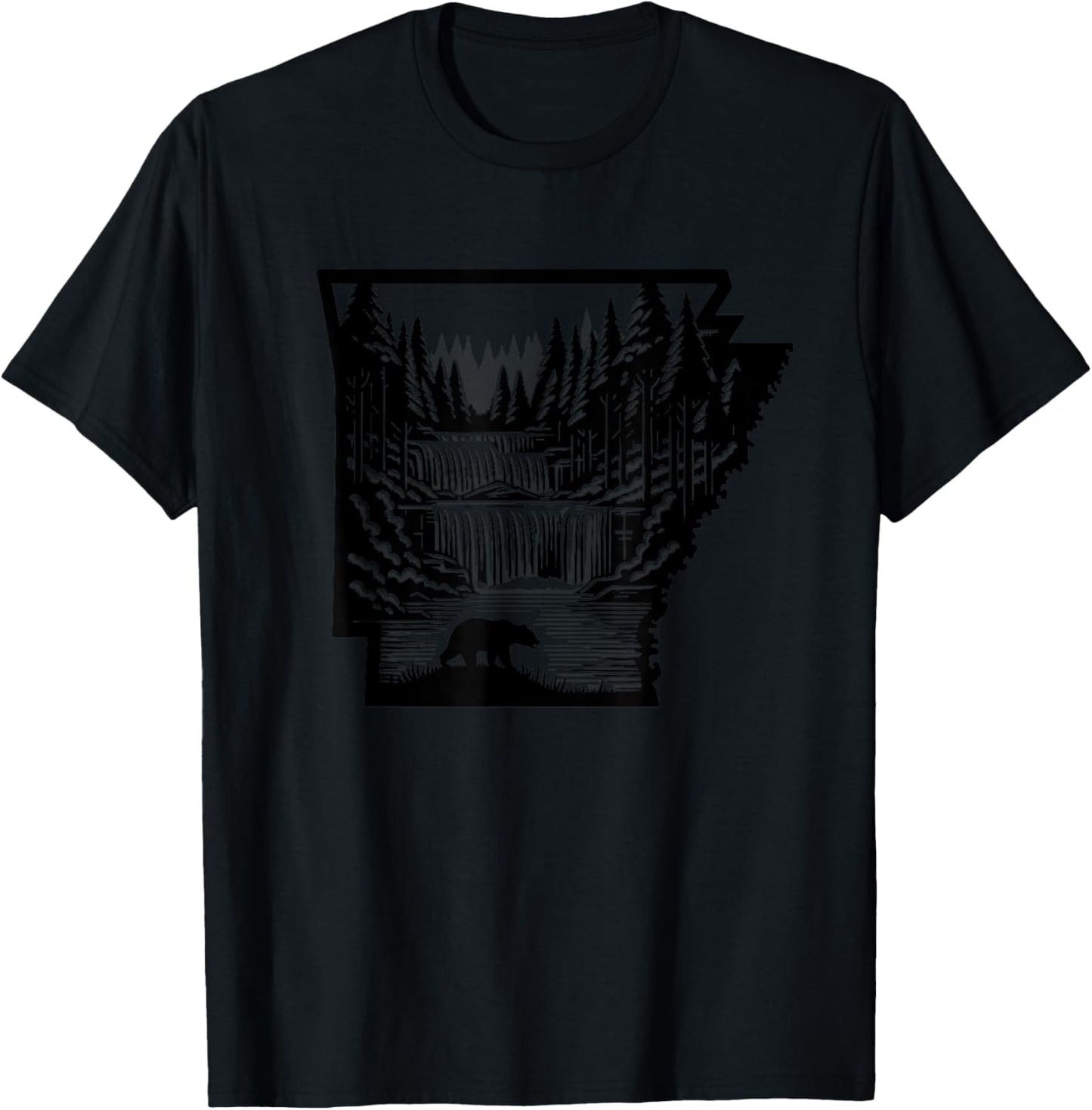Arkansas map and landscape, hunting, fishing, outdoor lover T-Shirt - T-Shirt | Black