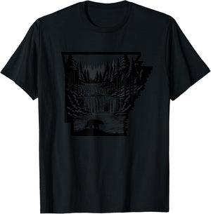 Arkansas map and landscape, hunting, fishing, outdoor lover T-Shirt - T-Shirt | Black