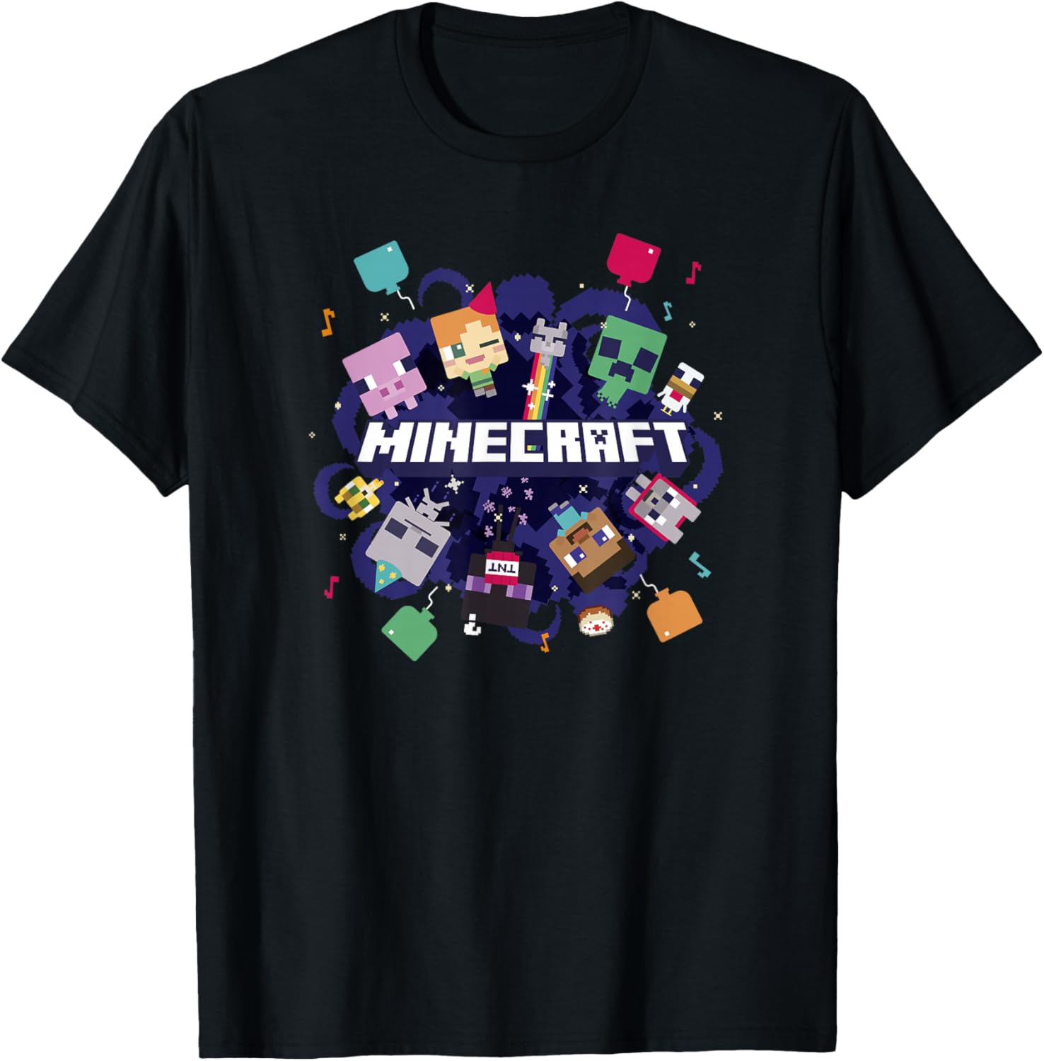 Minecraft Chibi Mobs Party Celebration Logo T-Shirt - T-Shirt | Black