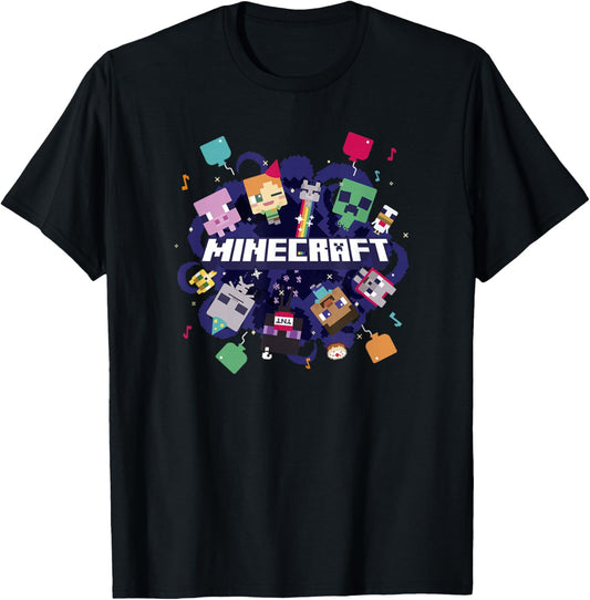 Minecraft Chibi Mobs Party Celebration Logo T-Shirt - T-Shirt | Black