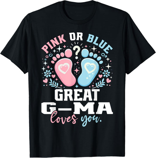 Pink or Blue Great G-Ma Footprints Gender Reveal T-Shirt - T-Shirt | Black