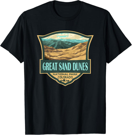 Great Sand Dunes National Park Illustration Retro Badge T-Shirt - T-Shirt | Black