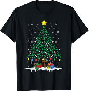 Faith Cross Christian Holiday Family Matching Christmas Tree T-Shirt - T-Shirt | Black