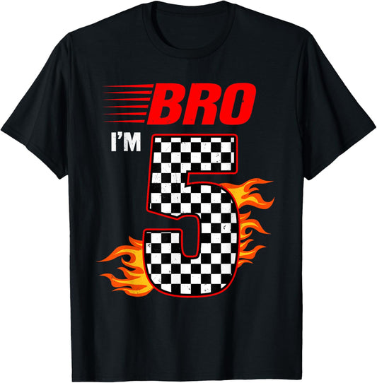 Bro I'm 5 It's My 5th Birthday 5 Year Old Birthday Racing T-Shirt - T-Shirt | Black