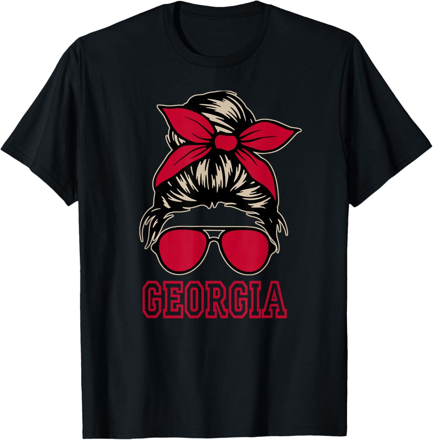 Georgia Women Girls Mom Messy Bun Hair. T-Shirt - T-Shirt | Black