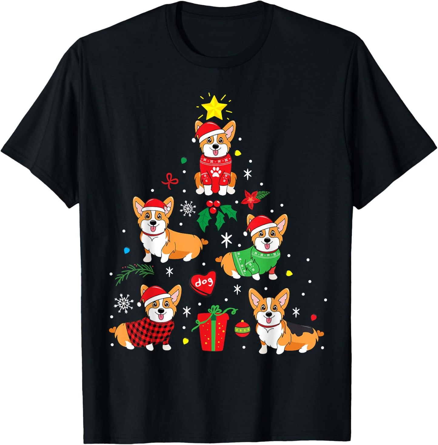 Corgi Christmas Dog Tree Funny Gift Christmas Gift Men Women Kids T-Shirt - T-Shirt | Black