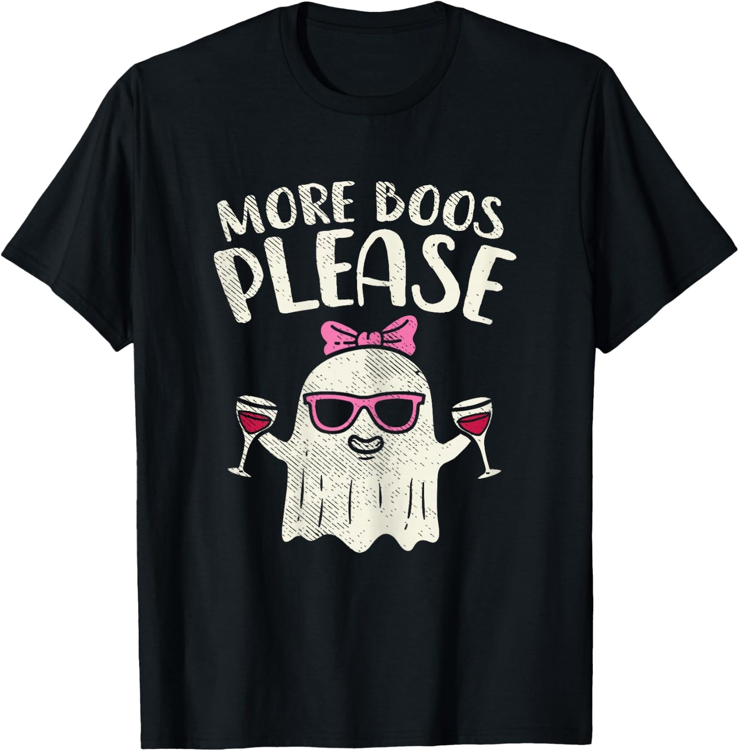 More Boos Please Wine Ghost Halloween Drinking Women Gift T-Shirt - T-Shirt | Black