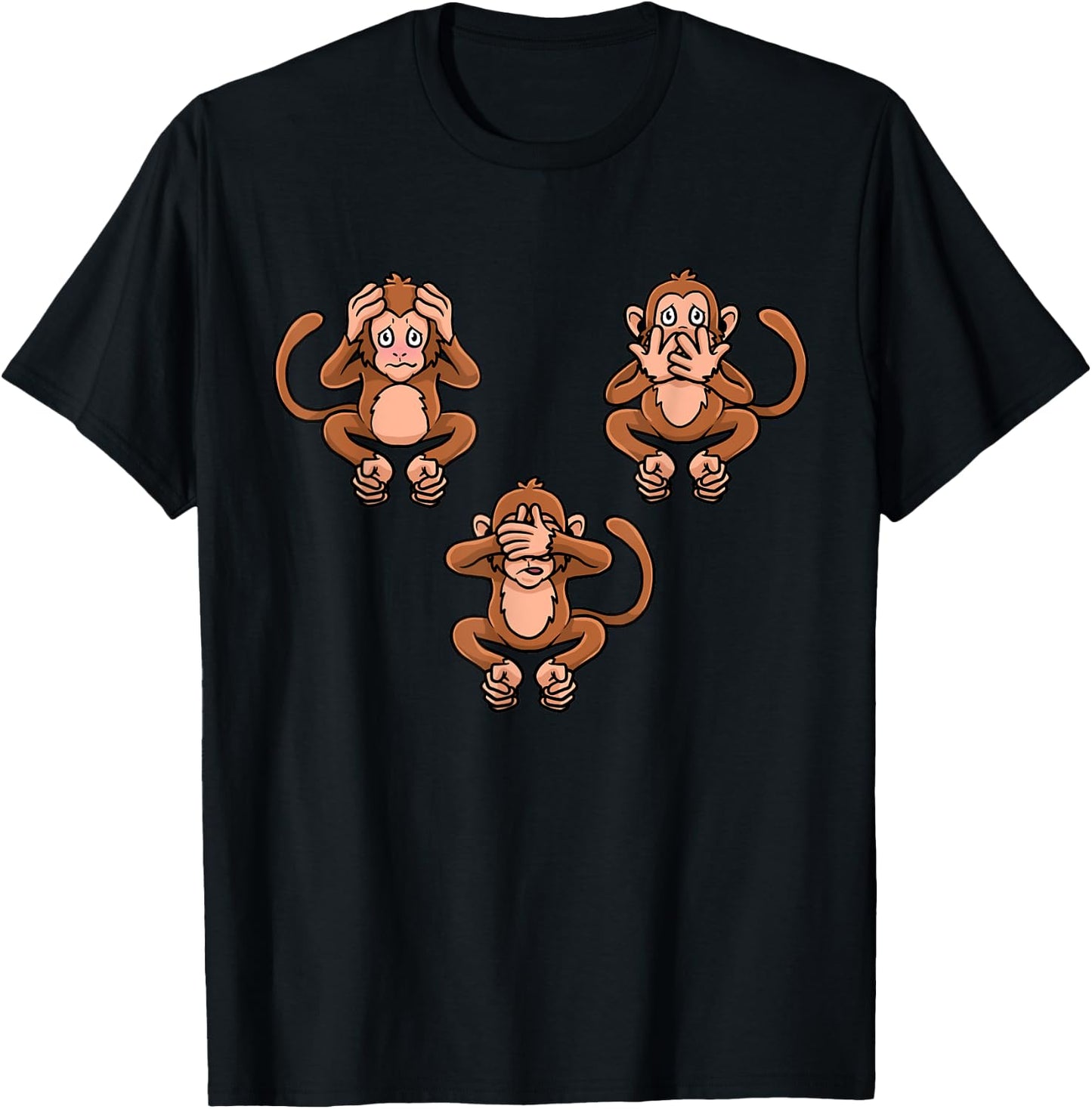 Speak Hear & See No Evil Three Monkies Wise Monkey T-Shirt - T-Shirt | Black