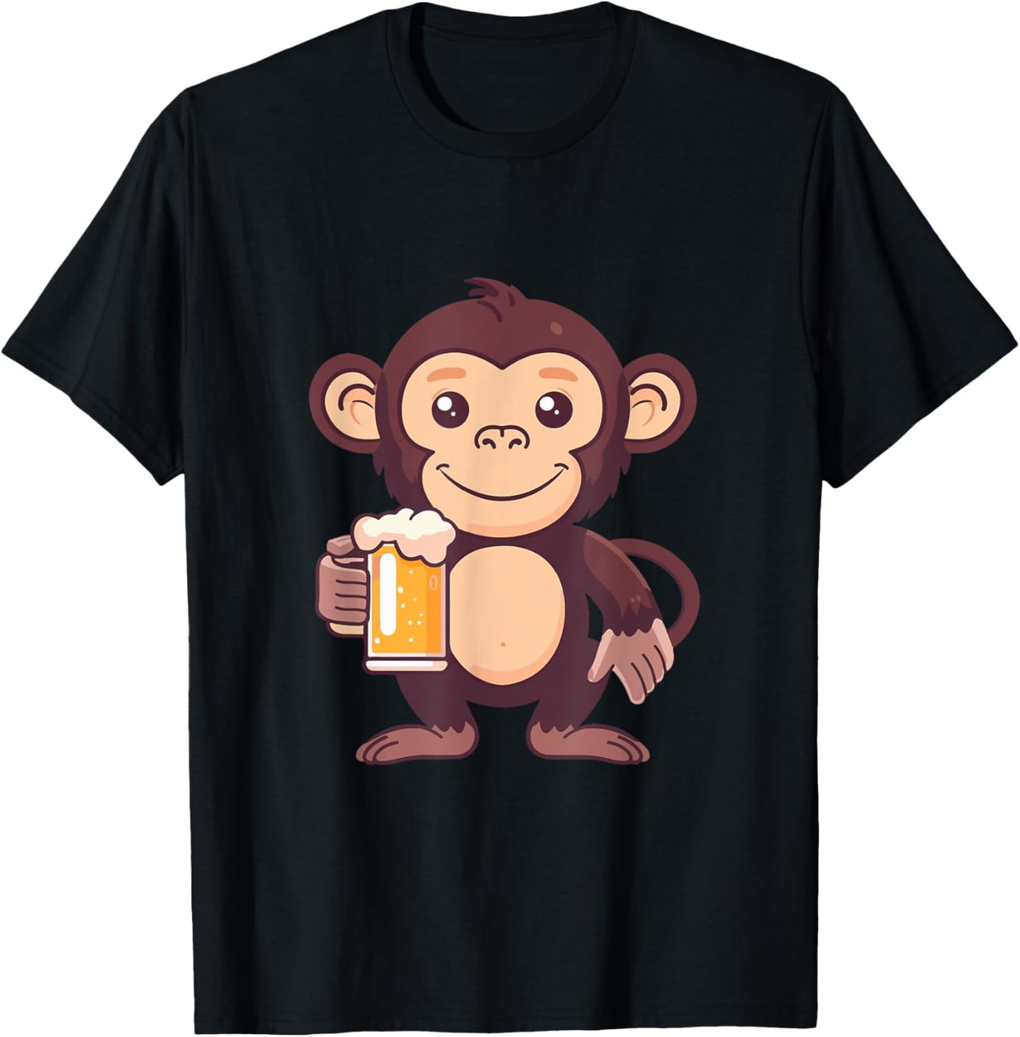 Monkey With Beer | Funny Drinking Party T-Shirt - T-Shirt | Black