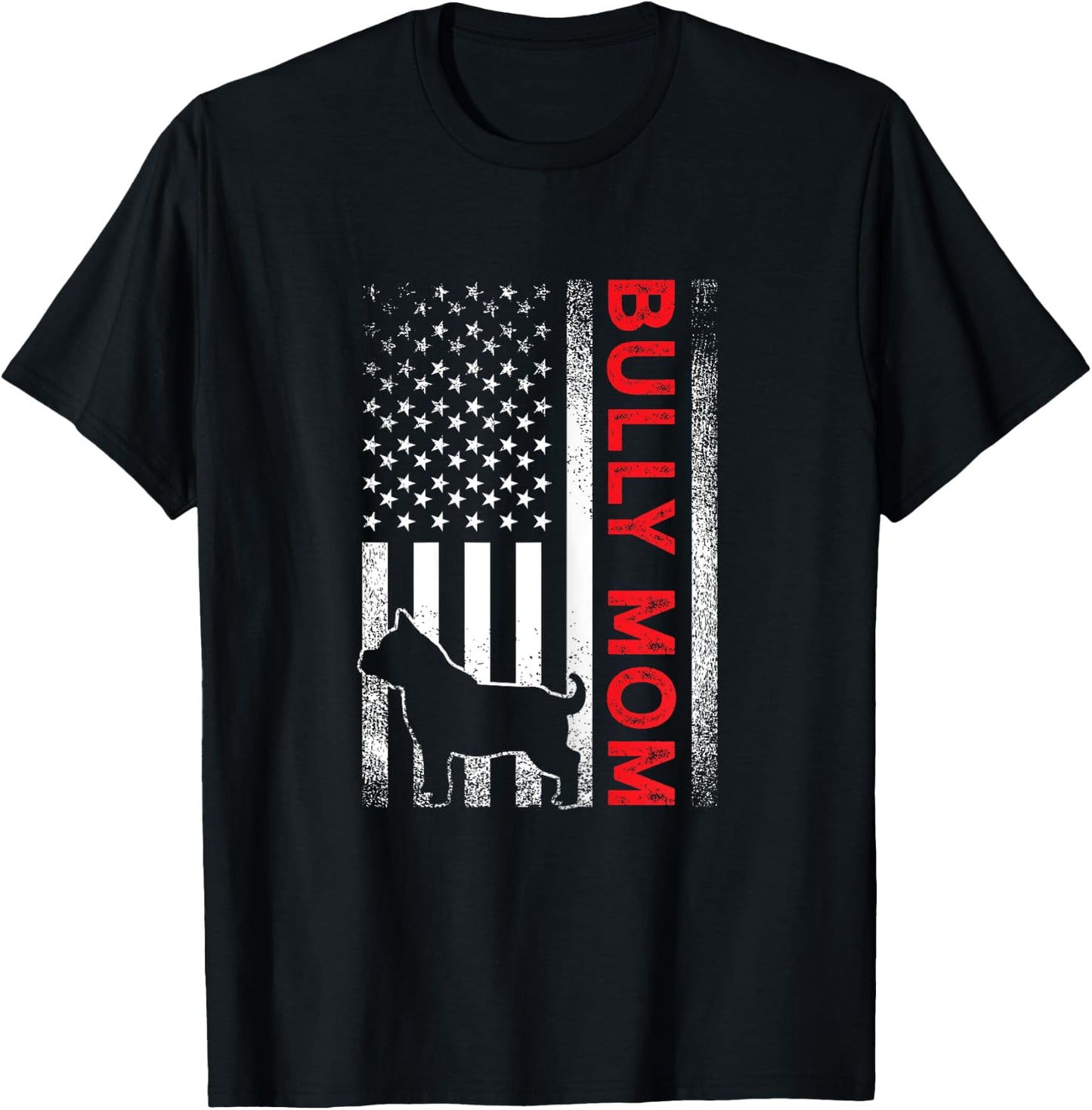 Bully or pitbull dog MOM vintage american flag- mama gifts T-Shirt - T-Shirt | Black