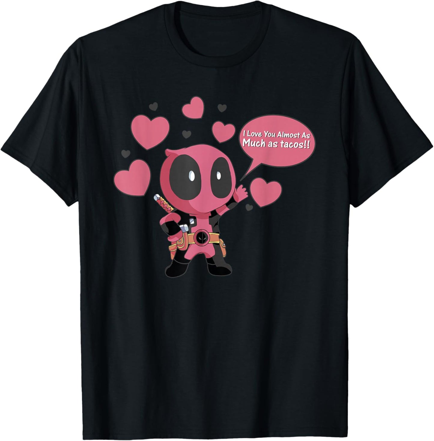 Marvel Comics Valentine's Day Deadpool Kawaii Love You Tacos T-Shirt - T-Shirt | Black