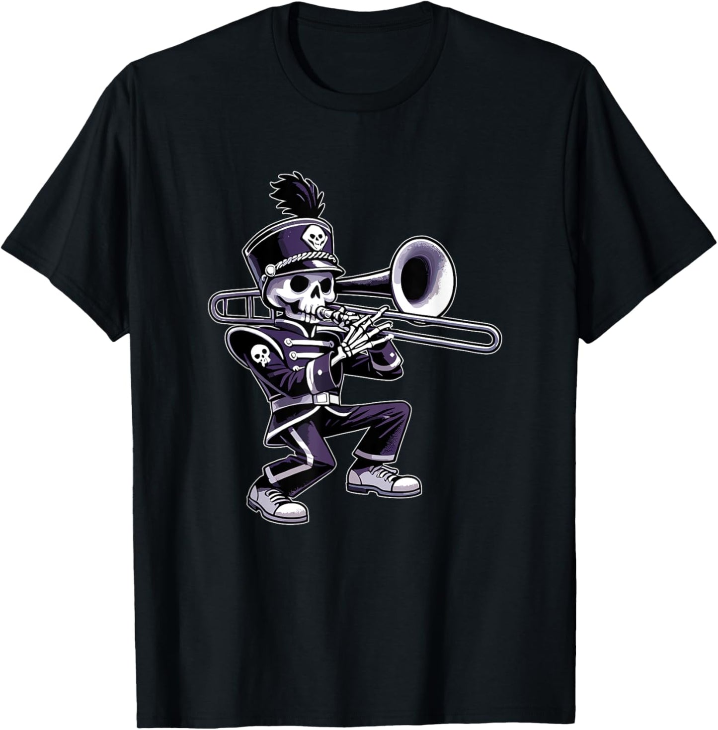 Halloween Skeleton School Marching Band Trombone Player T-Shirt - T-Shirt | Black