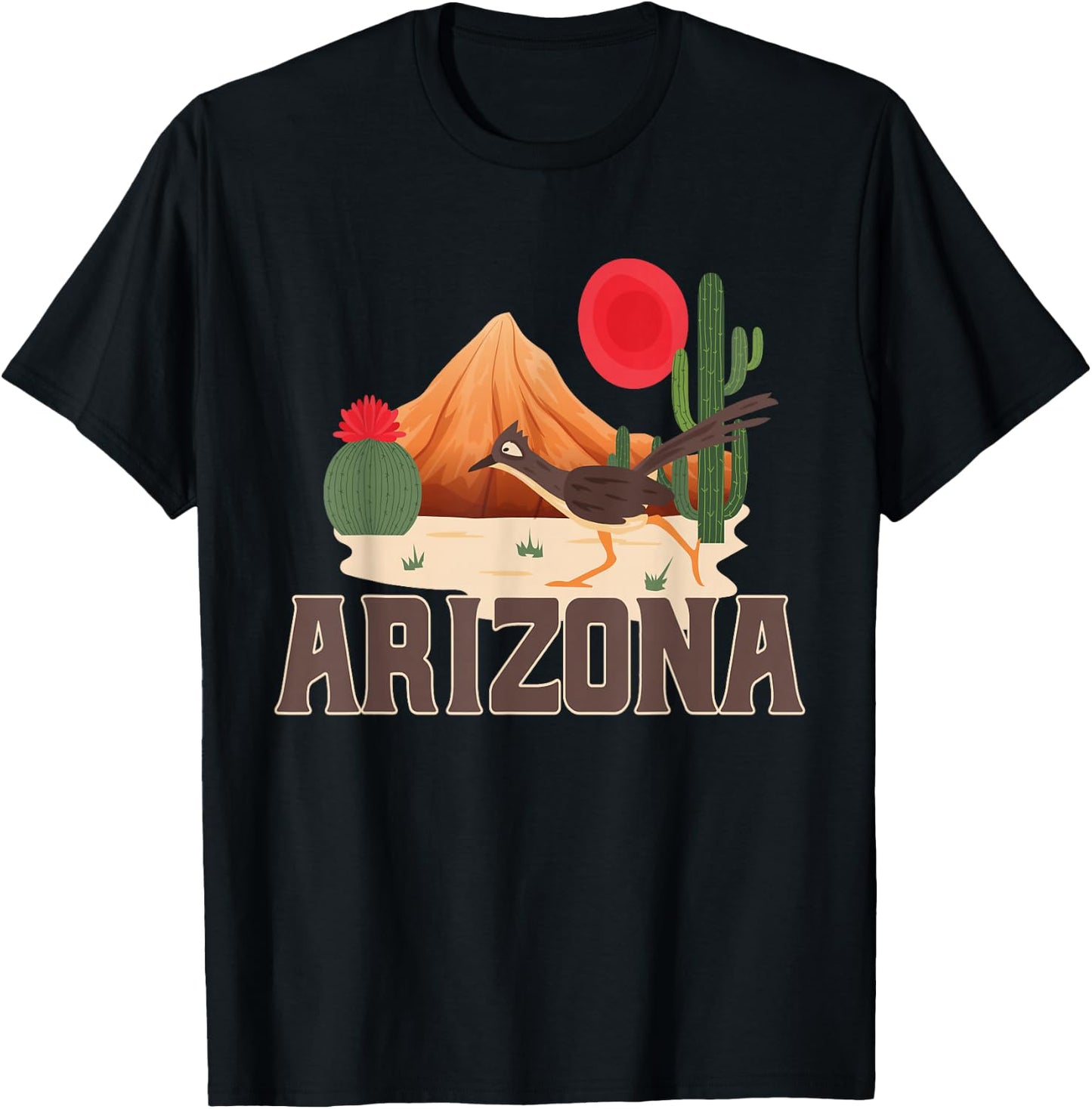 Arizona Roadrunner Retro Boho Desert Cactus Small T-Shirt - T-Shirt | Black
