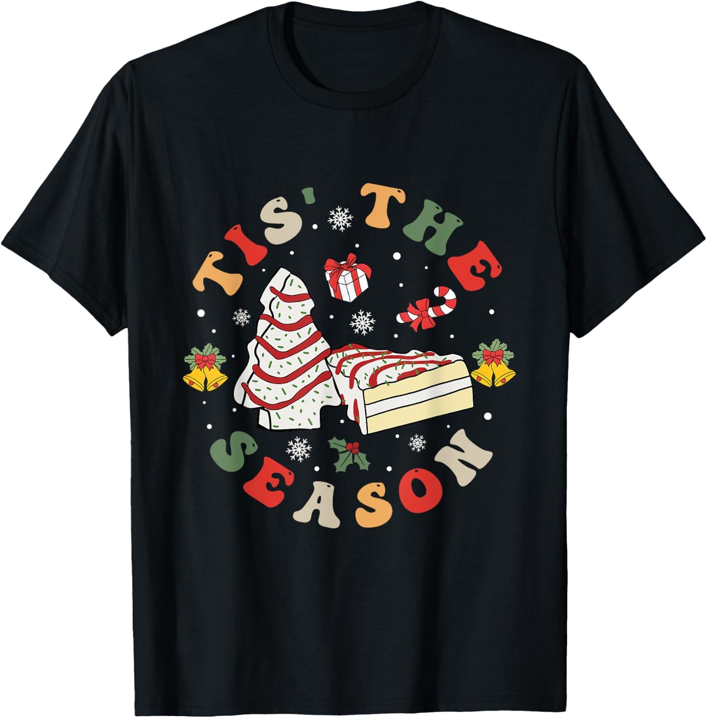 Farm Fresh Christmas Tree Cake Shirt Groovy Tis The Season T-Shirt - T-Shirt | Black