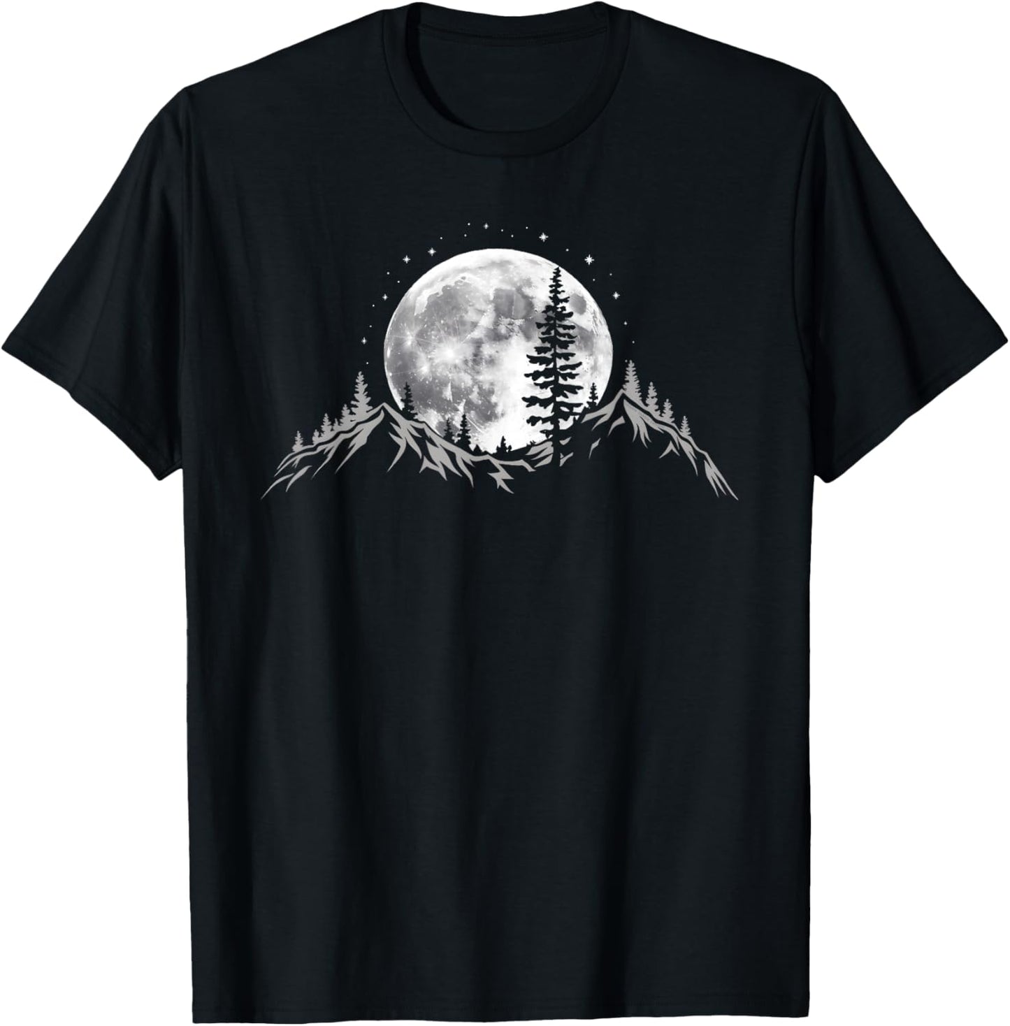 Full Moon Trees Nature Mountains Adventure Outdoor Forest T-Shirt - T-Shirt | Black