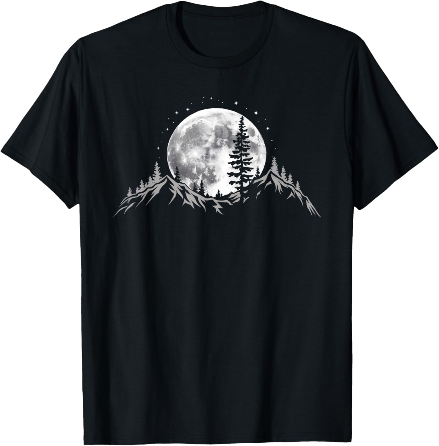Full Moon Trees Nature Mountains Adventure Outdoor Forest T-Shirt - T-Shirt | Black