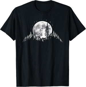 Full Moon Trees Nature Mountains Adventure Outdoor Forest T-Shirt - T-Shirt | Black