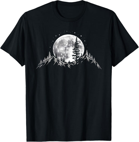 Full Moon Trees Nature Mountains Adventure Outdoor Forest T-Shirt - T-Shirt | Black