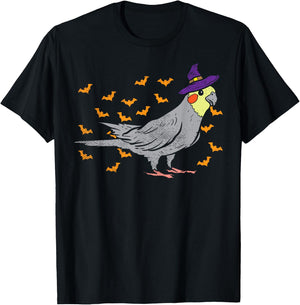 Cockatiel Bird Witch Hat Halloween Animal Lover Gift T-Shirt - T-Shirt | Black