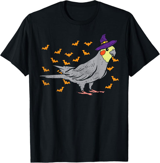 Cockatiel Bird Witch Hat Halloween Animal Lover Gift T-Shirt - T-Shirt | Black