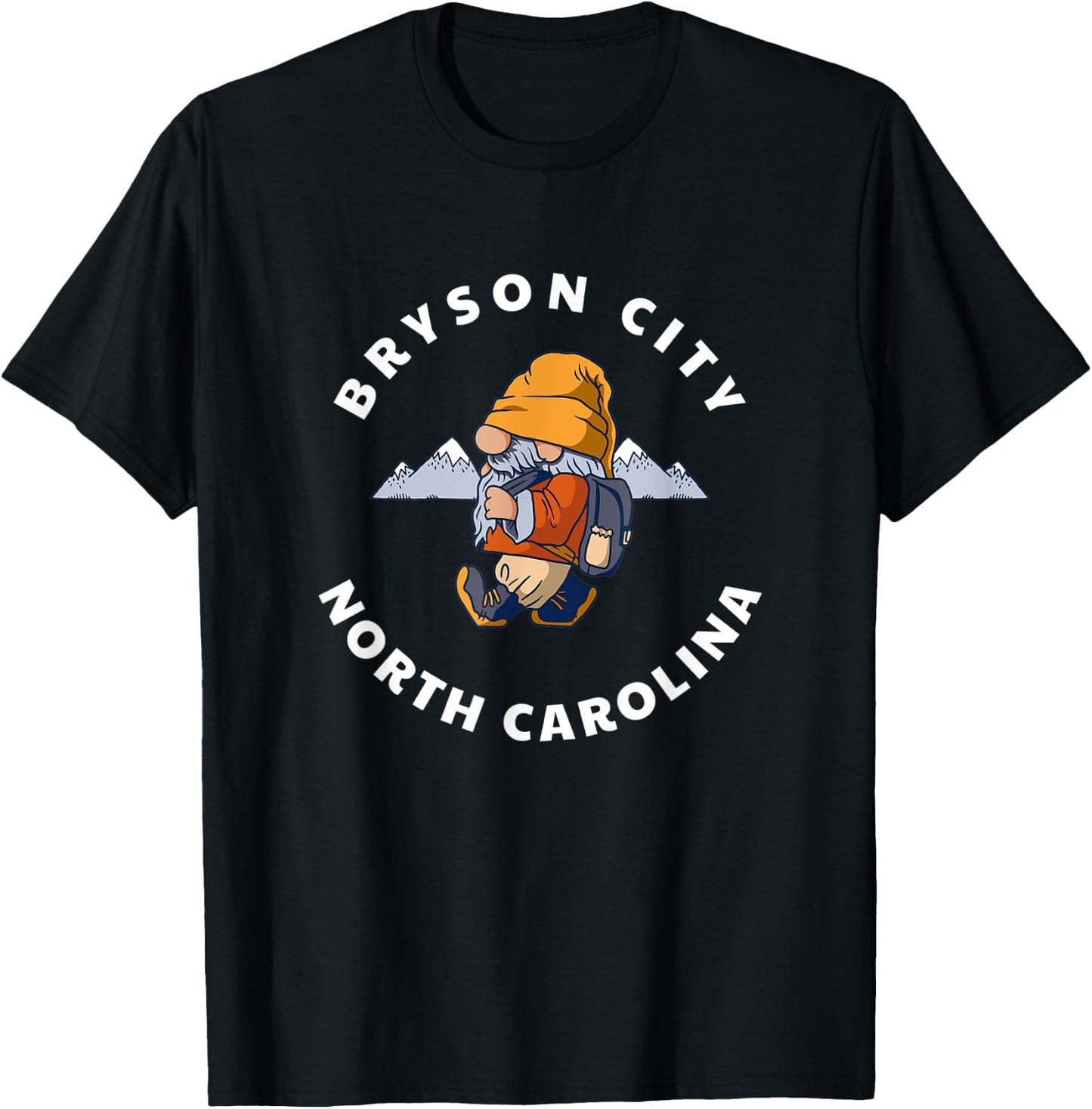 Bryson City North Carolina Hiking Gnome NC Vacation T-Shirt - T-Shirt | Black