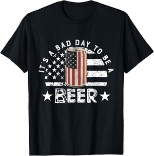 It's a Bad Day to Be a Cold Beer Vintage US Flag 4th of July T-Shirt - T-Shirt | Black