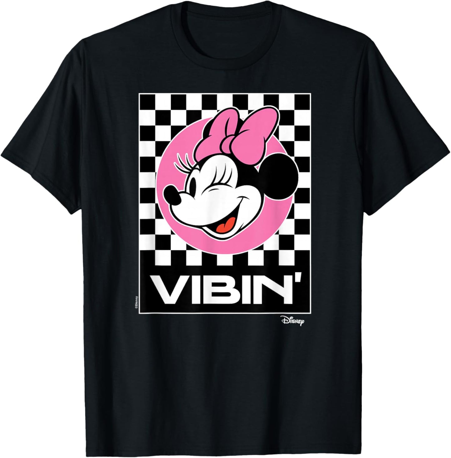 Minnie Mouse - Vibin Retro Checkered Background T-Shirt - T-Shirt | Black
