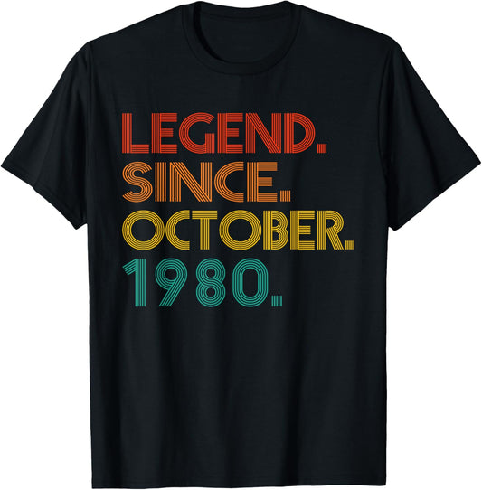 Legend Since October 1980 Men Women 1980 Vintage Birthday T-Shirt - T-Shirt | Black