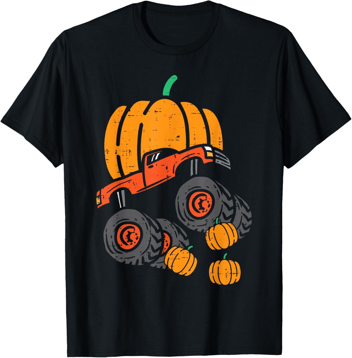 Thanksgiving Pumpkin On Monster Truck Fall Boys Kids Toddler T-Shirt - T-Shirt | Black