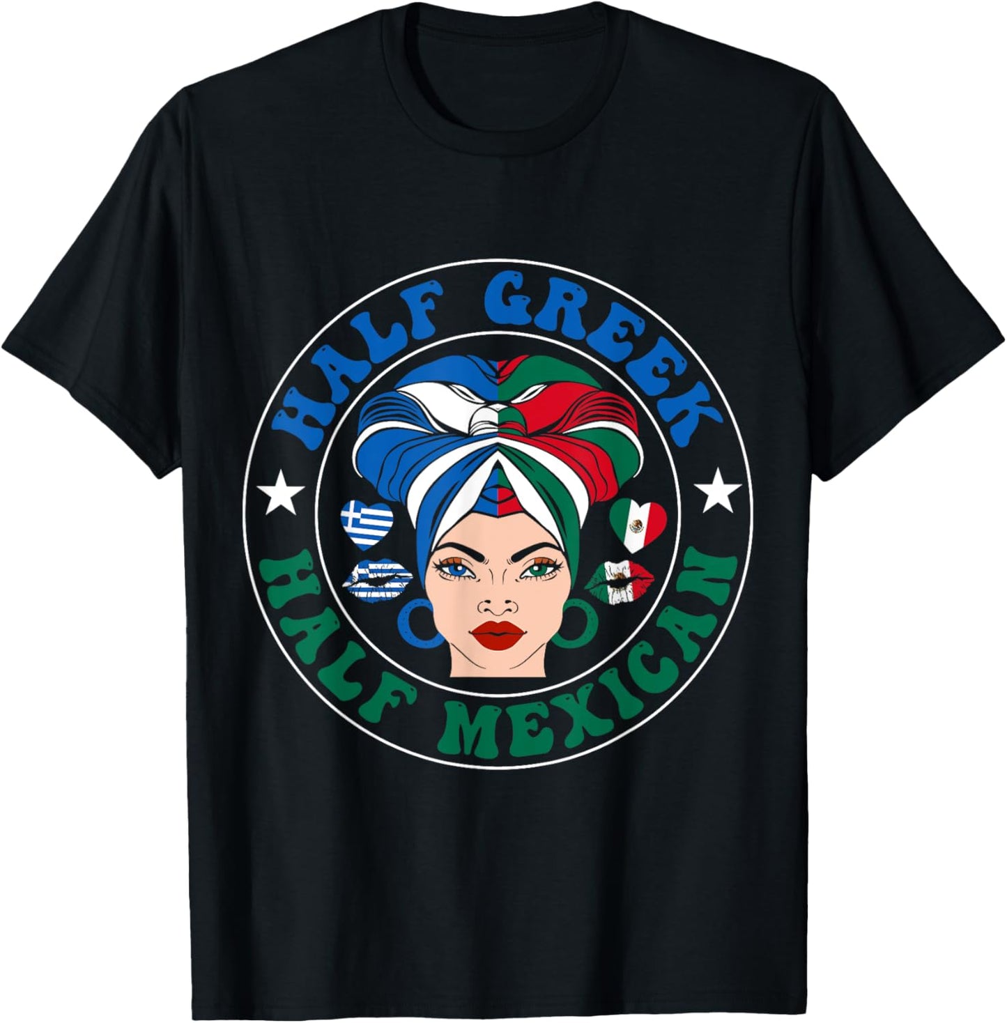Half Greek Half Mexican Greece Mexico Flag Roots Women Girls T-Shirt - T-Shirt | Black