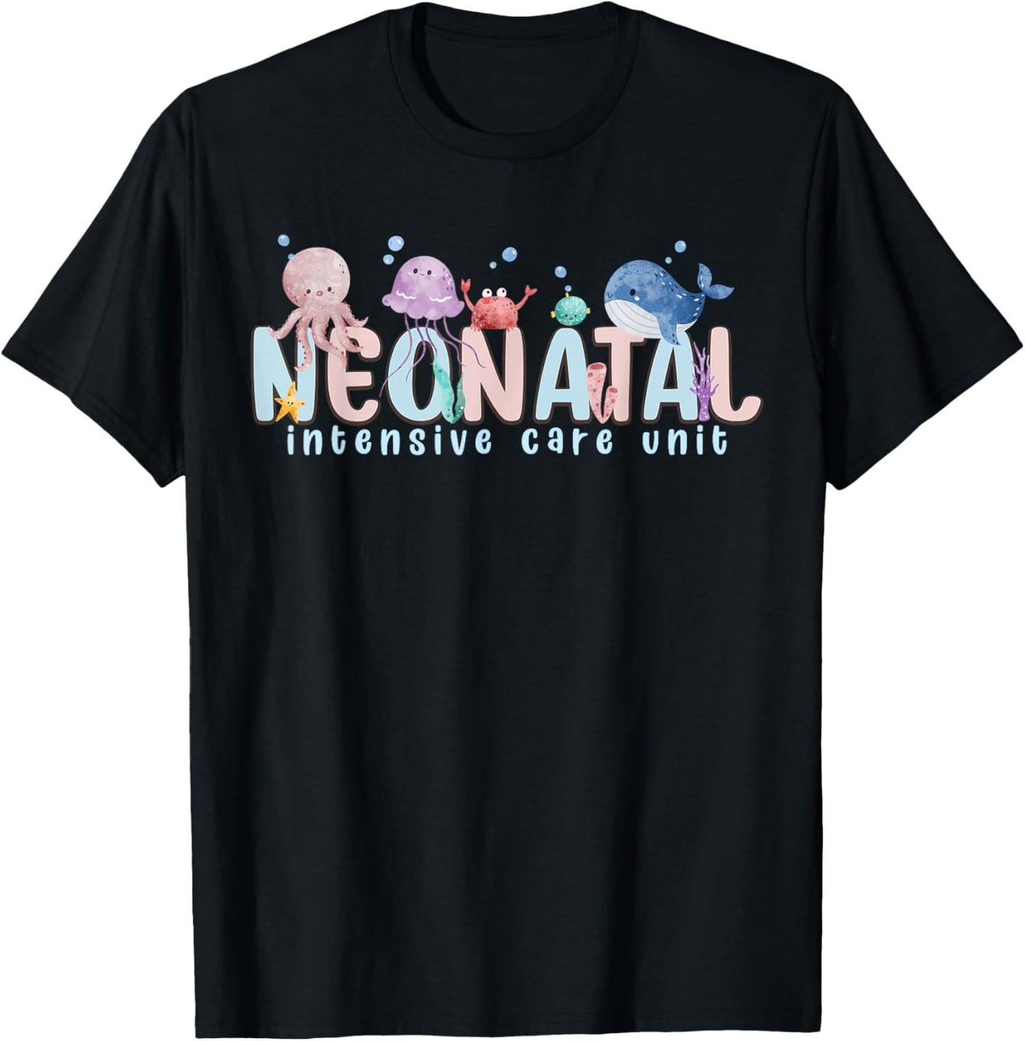 NICU Ocean Sea Animals Neonatal Intensive Care Unit Nurse T-Shirt - T-Shirt | Black