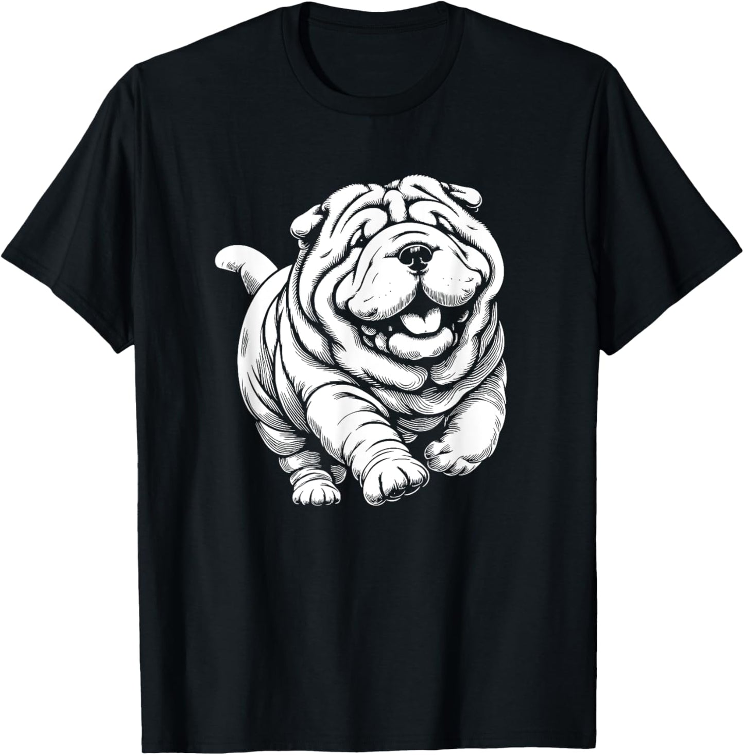 Cute Shar Pei Dog Running Art Design Women T-Shirt - T-Shirt | Black
