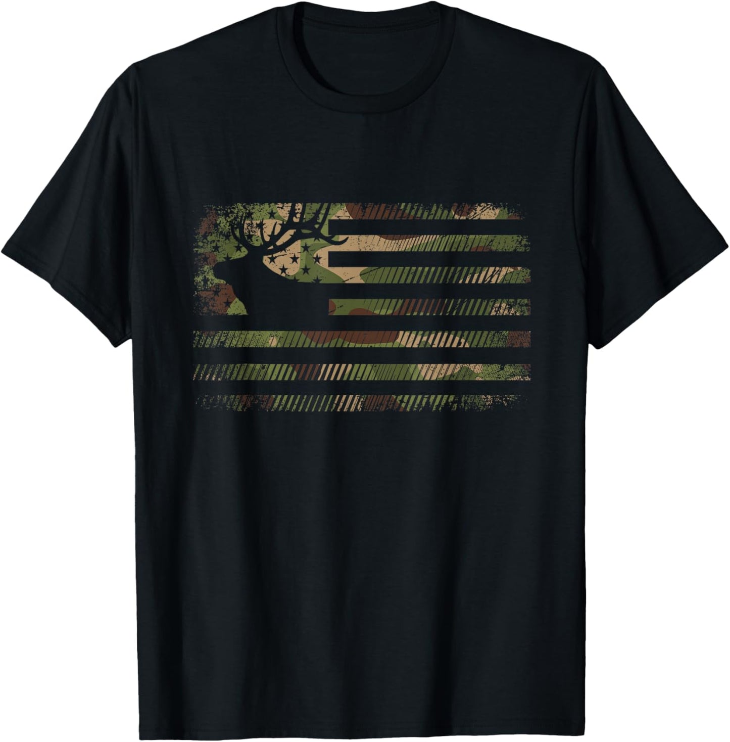 American Flag Camouflage Outdoor Antlers Elk Deer Women Kids Men T-Shirt - T-Shirt | Black