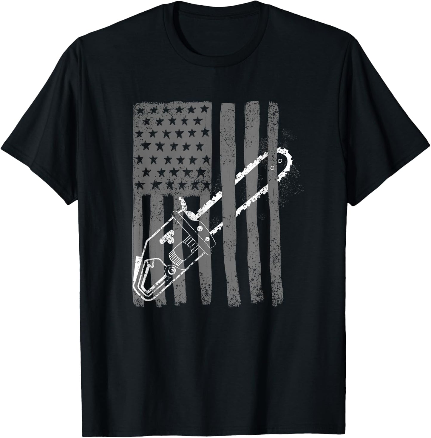 Vintage US Flag Chainsaw | Cute Woodworker Funny Logger Gift T-Shirt - T-Shirt | Black