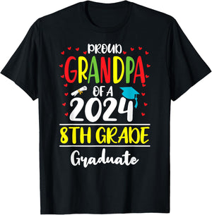 Funny Proud Grandpa of a Class of 2024 8th Grade Graduate T-Shirt - T-Shirt | Black