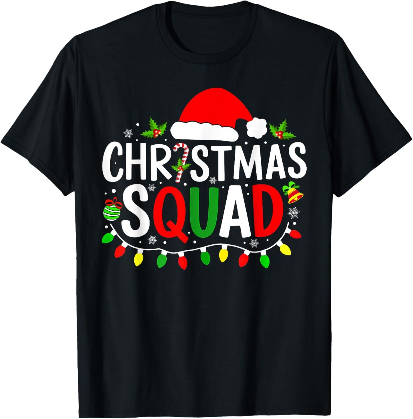 Christmas Squad Matching Pajamas Men Women Xmas Lights T-Shirt - T-Shirt | Black