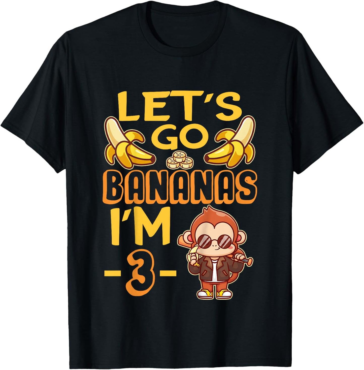 Let's Go Bananas I'm 3 Zoo Jungle Safari 3rd Birthday T-Shirt - T-Shirt | Black