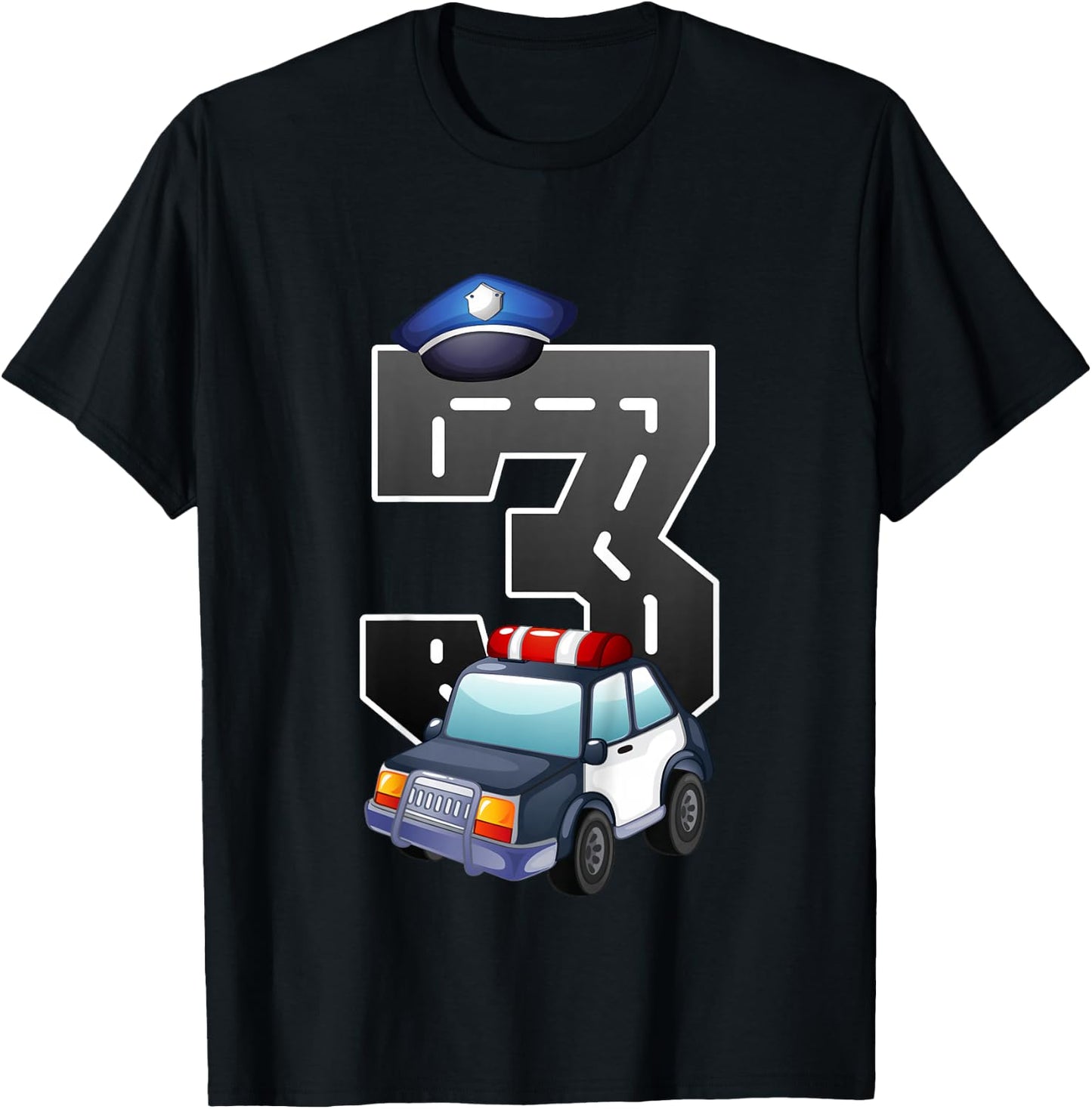3rd Birthday Police Car 3 Years Birthday Gift T-Shirt - T-Shirt | Black