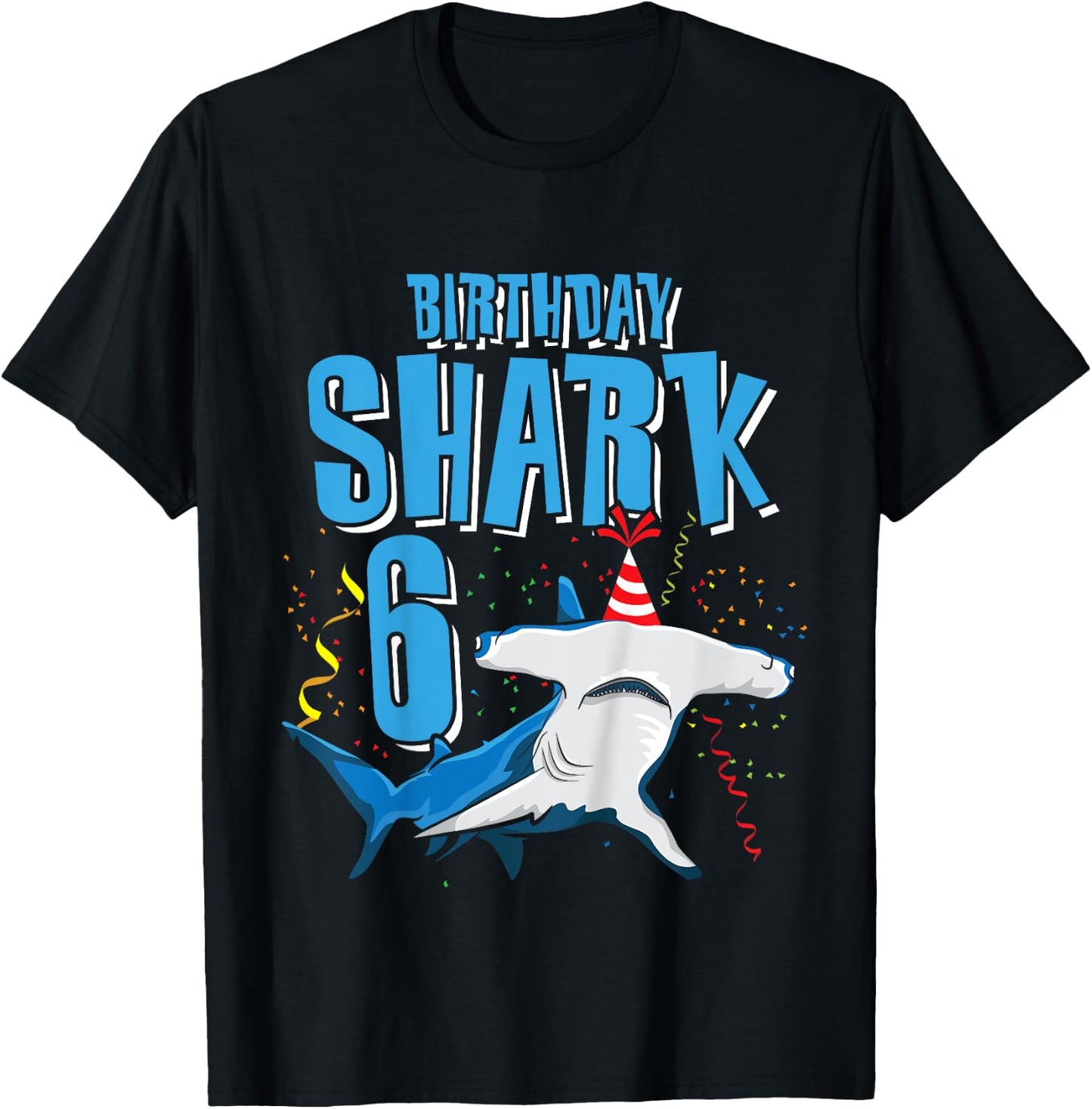 Kids Boys Birthday Shark Shirt for 6 Year Old Hammerhead Shark T-Shirt - T-Shirt | Black