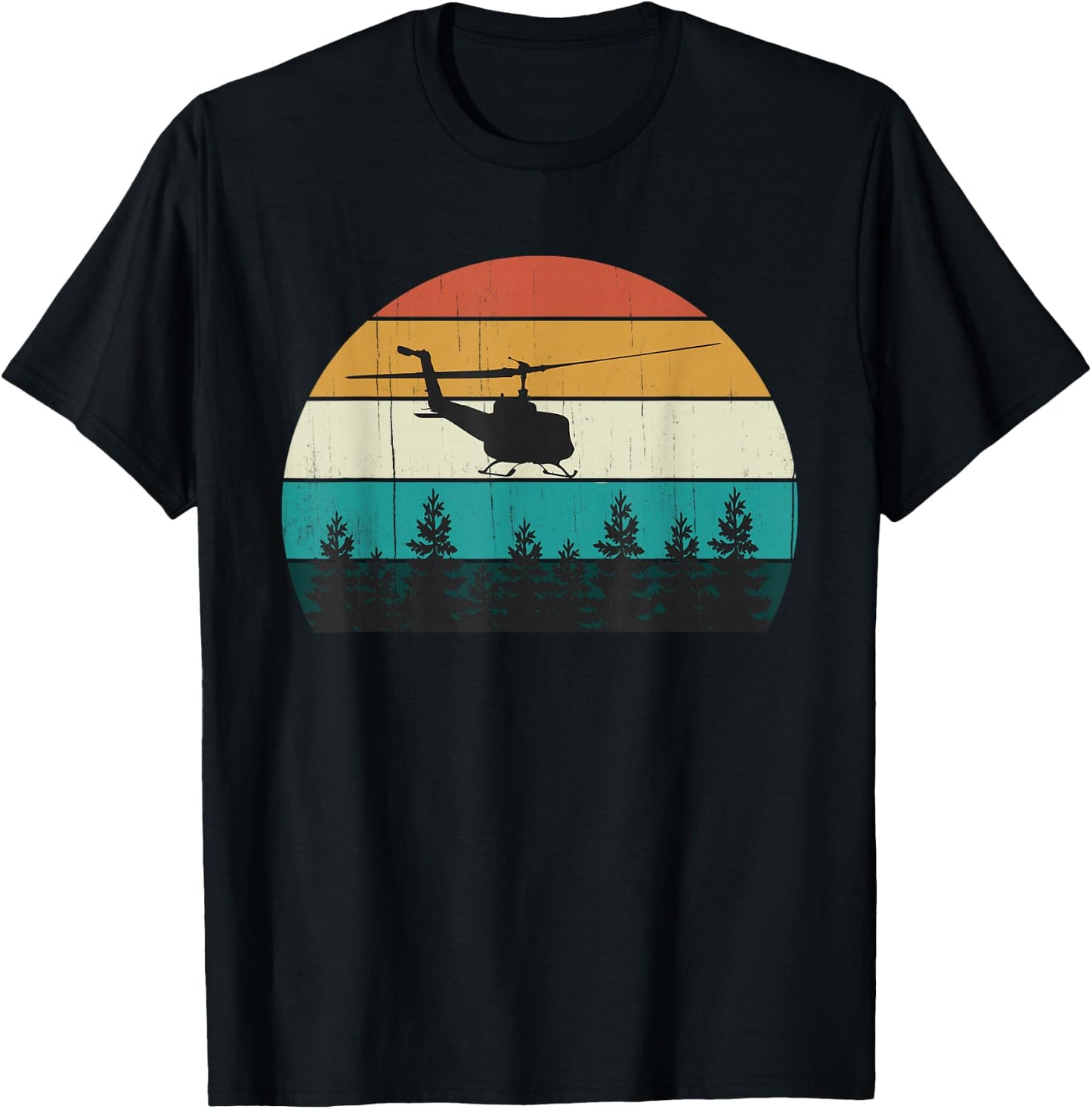 Retro Helicopter Pilot: Vintage Sunset: Chopper / Rotorcraft T-Shirt - T-Shirt | Black