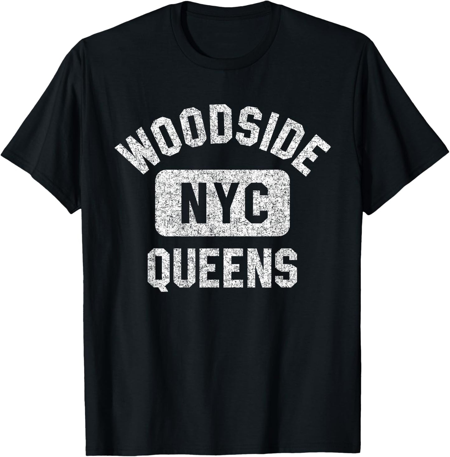 Woodside Queens NYC Gym Style Distressed Print T-Shirt - T-Shirt | Black