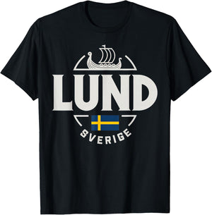Lund Sverige Sweden City Flag Viking T-Shirt - T-Shirt | Black
