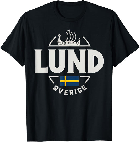 Lund Sverige Sweden City Flag Viking T-Shirt - T-Shirt | Black