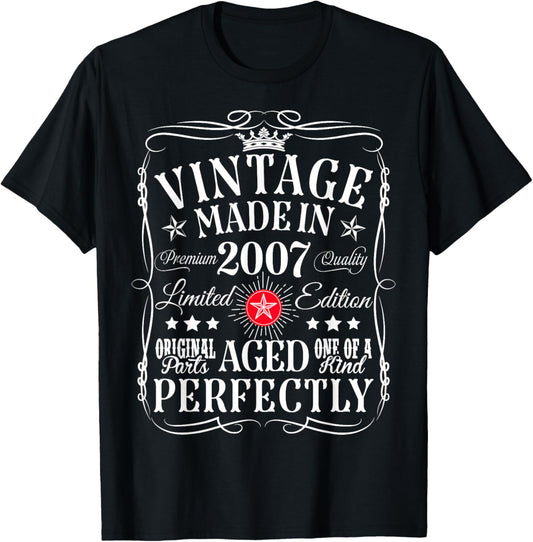 Vintage 18th Birthday Decorations Vintage 2007 18 Years Old T-Shirt - T-Shirt | Black