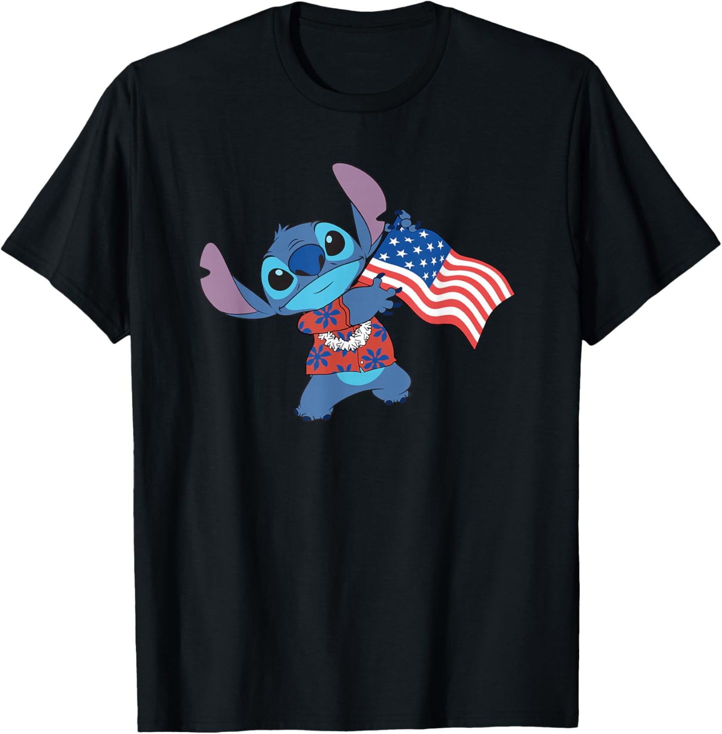 Disney Lilo & Stitch Tropical Stitch American Flag T-Shirt - T-Shirt | Black