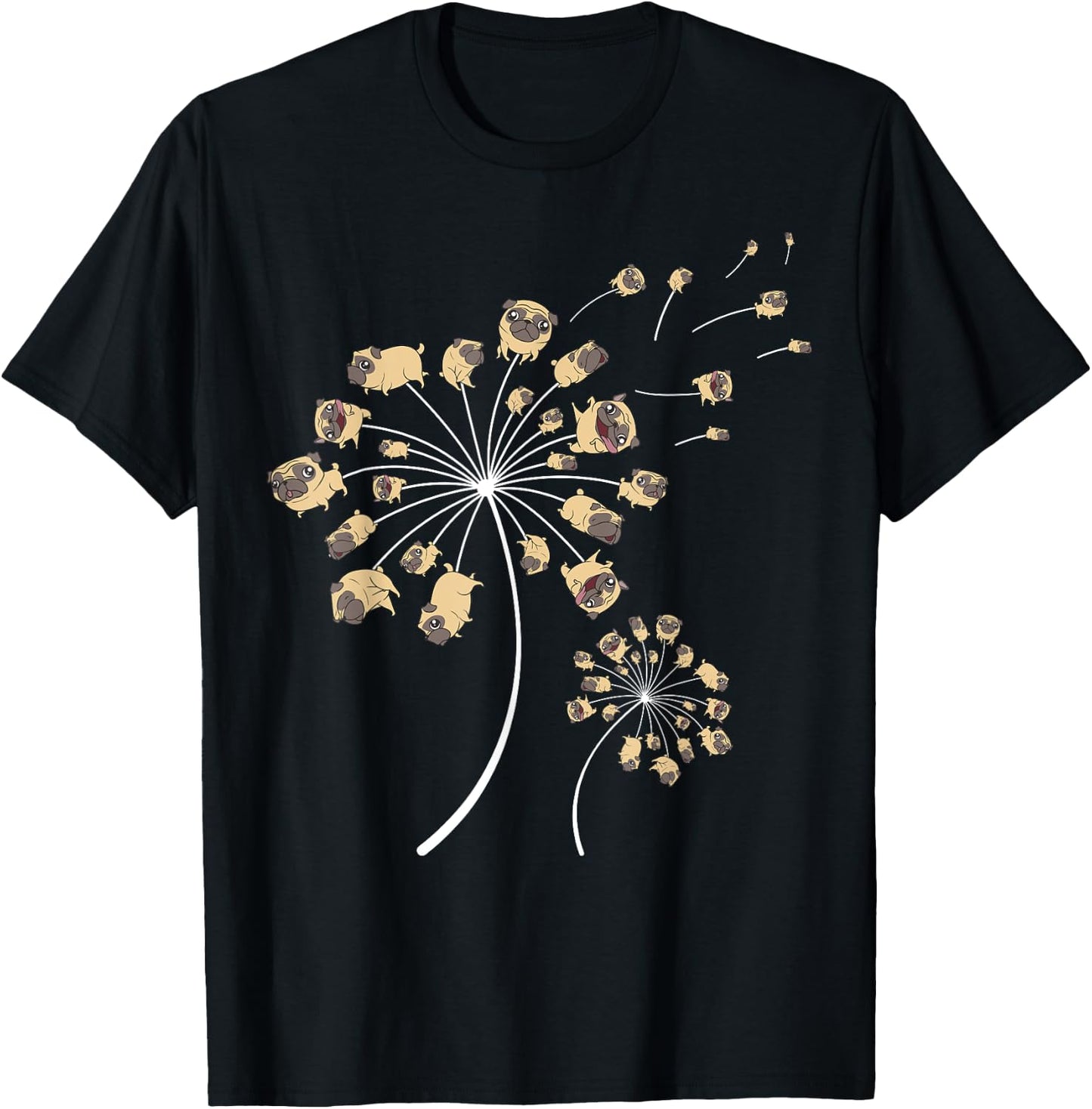 Funny Pug Gift Women Cool Flower Dog Dandelion Lover T-Shirt - T-Shirt | Black