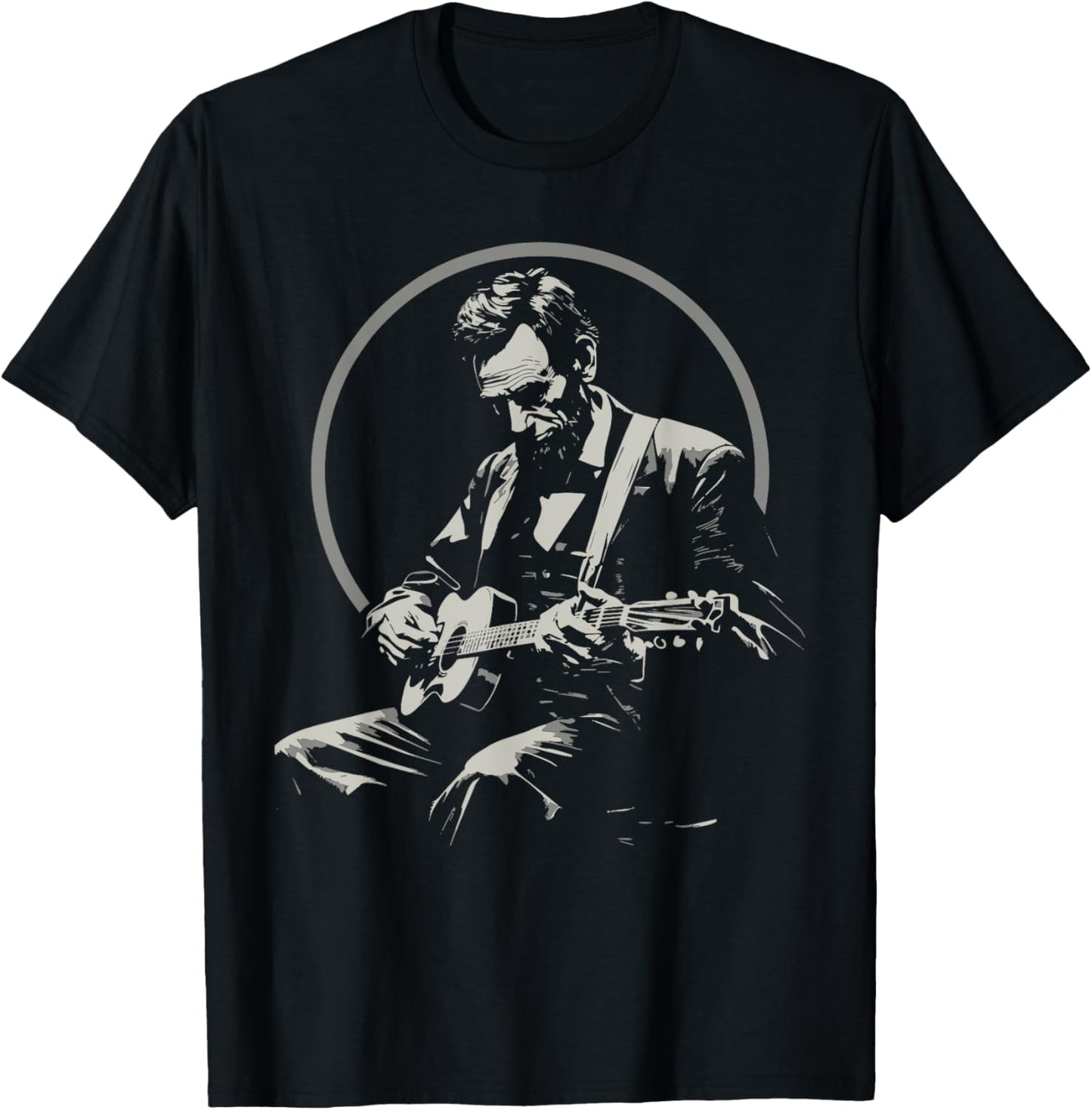 BluegrassGarage - Abraham Lincoln Playing Guitar Retro Music T-Shirt - T-Shirt | Black