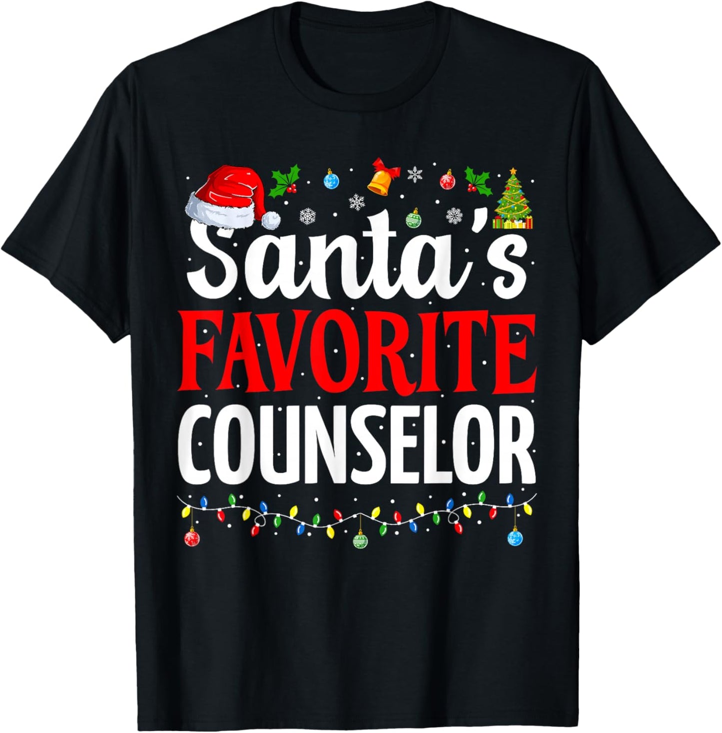 Santa’s Favorite Counselor Cool Christmas School Counselor T-Shirt - T-Shirt | Black