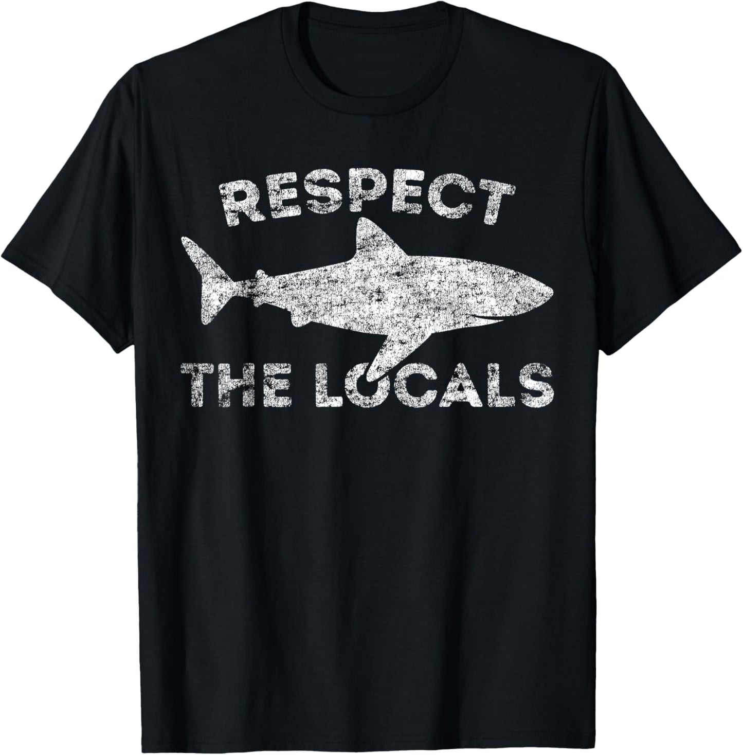 Funny Scuba Diving Respect Locals Vintage Distressed Shark T-Shirt - T-Shirt | Black