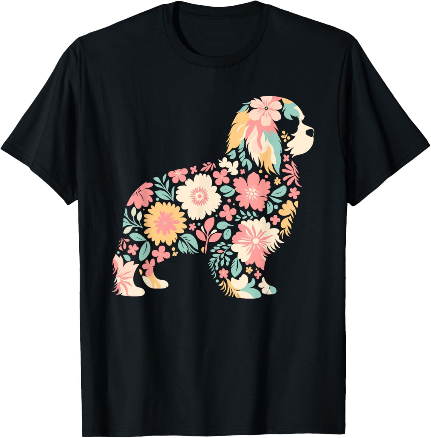 Cute FLower Cavalier King Charles Spaniel Mothers Day T-Shirt - T-Shirt | Black